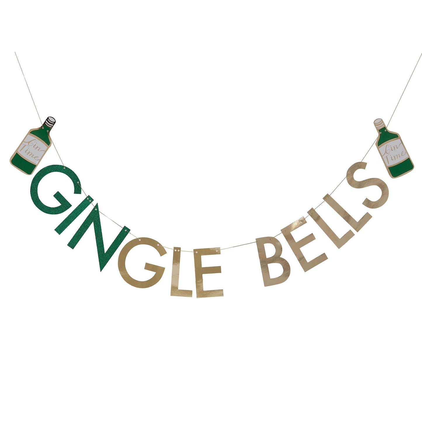 Glitter Gingle Bells Christmas Gin Party Bunting - Gold Glitter- 5 Inner Pack