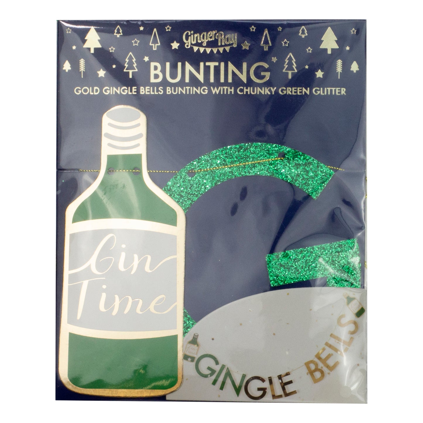Glitter Gingle Bells Christmas Gin Party Bunting - Gold Glitter- 5 Inner Pack