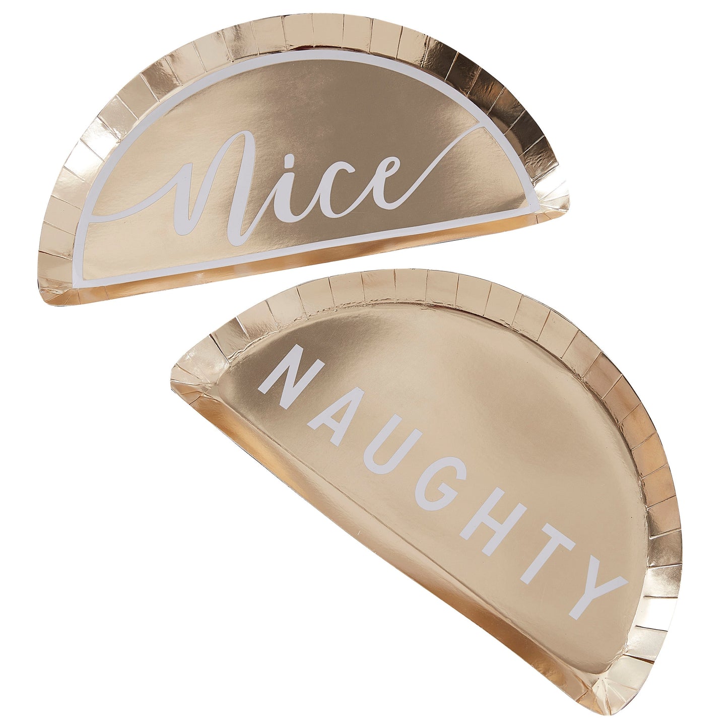 Gold Naughty or Nice Christmas Paper Plates - Gold Glitter- 5 Inner Pack