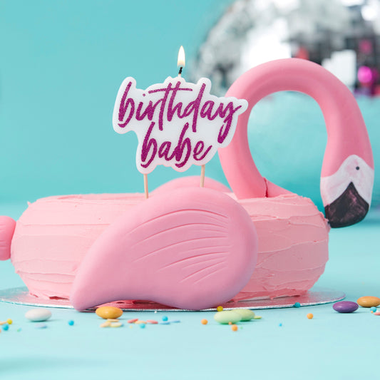 Hot Pink Glitter Birthday Babe Candle- 10 Inner Pack