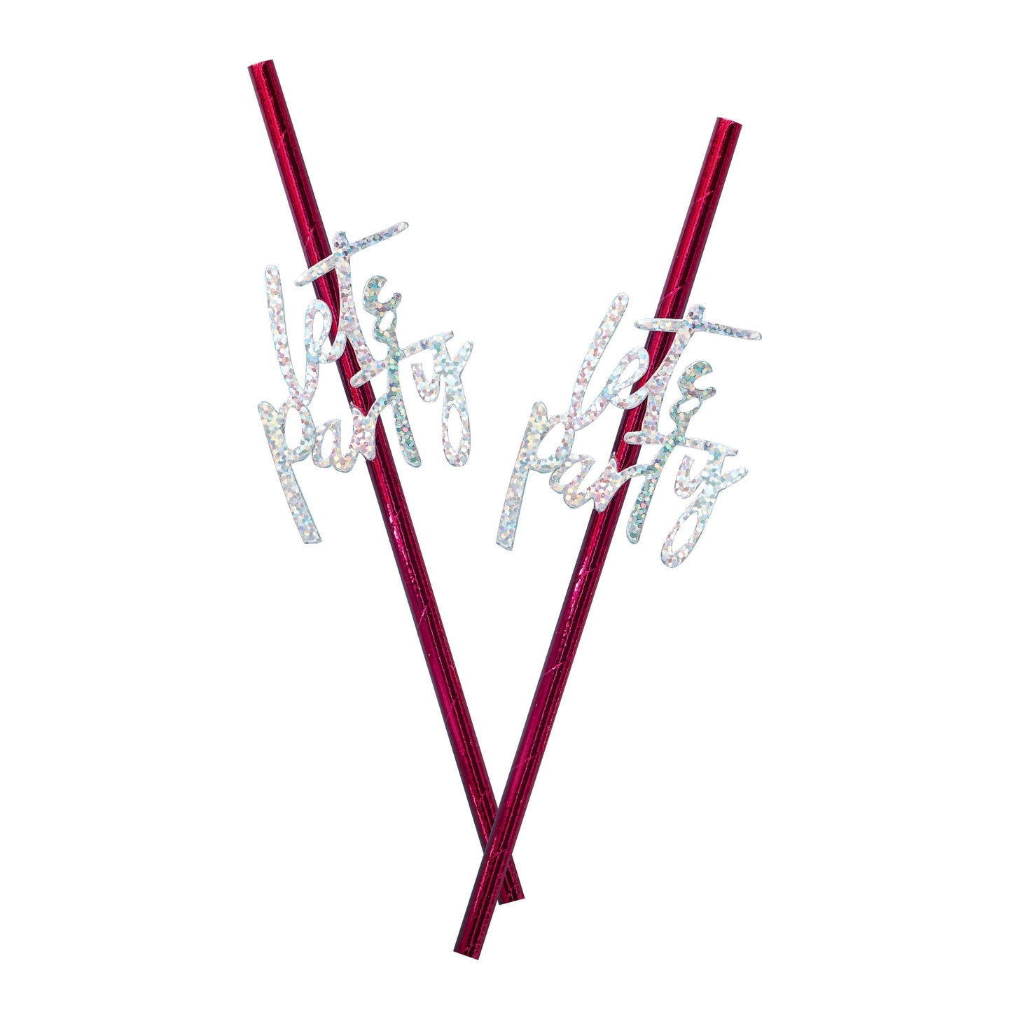 Hot Pink Foiled Lets Party Paper Straws- 10 Inner Pack