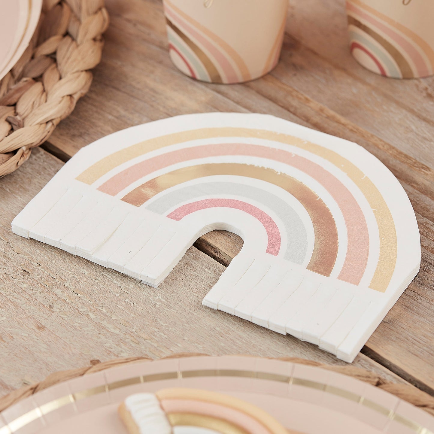 Gold Foiled Natural Rainbow Fringe Napkins- 5 Inner Pack
