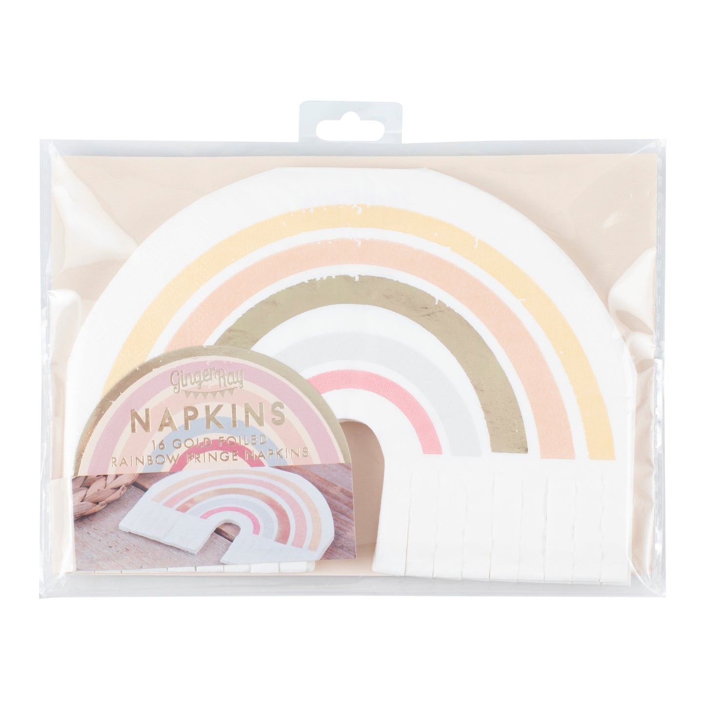 Gold Foiled Natural Rainbow Fringe Napkins- 5 Inner Pack
