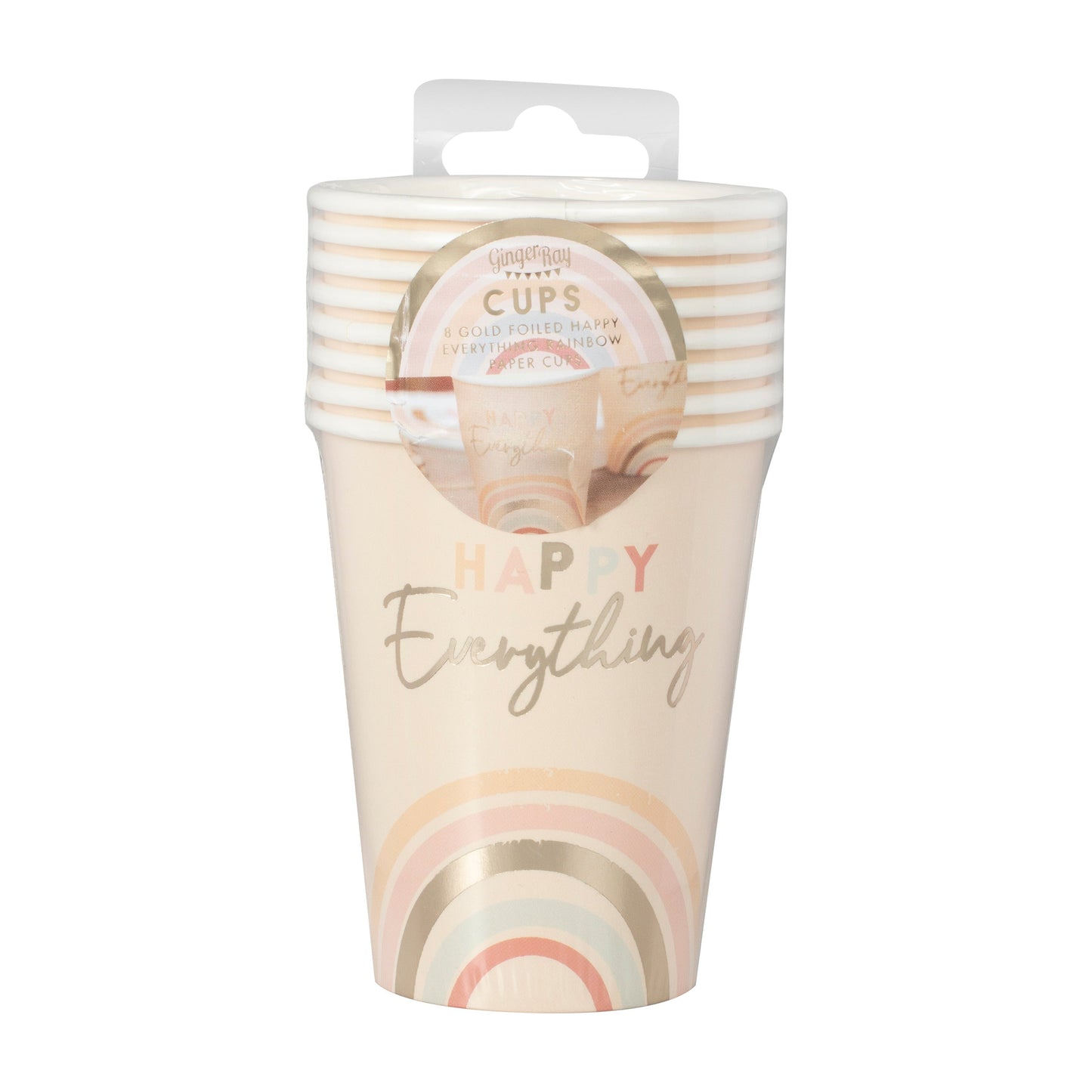 Happy Everything Natural Rainbow Birthday Party Cups- 5 Inner Pack