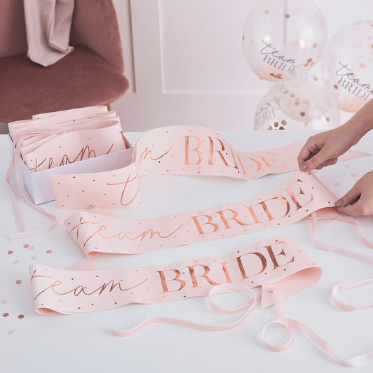 Pink and Rose Gold Team Bride Hen Party Sashes 6 Pack- 5 Inner Pack