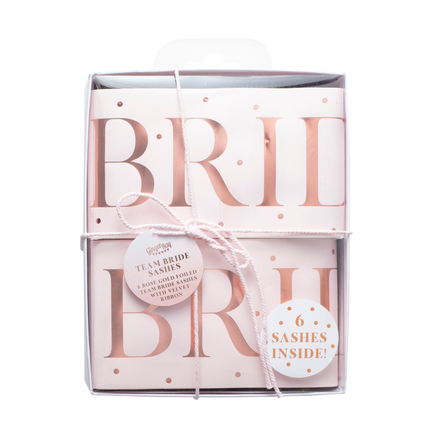 Pink and Rose Gold Team Bride Hen Party Sashes 6 Pack- 5 Inner Pack