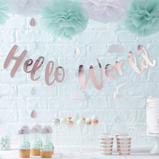 Hello World Rose Gold Baby Shower Bunting- 5 Inner Pack