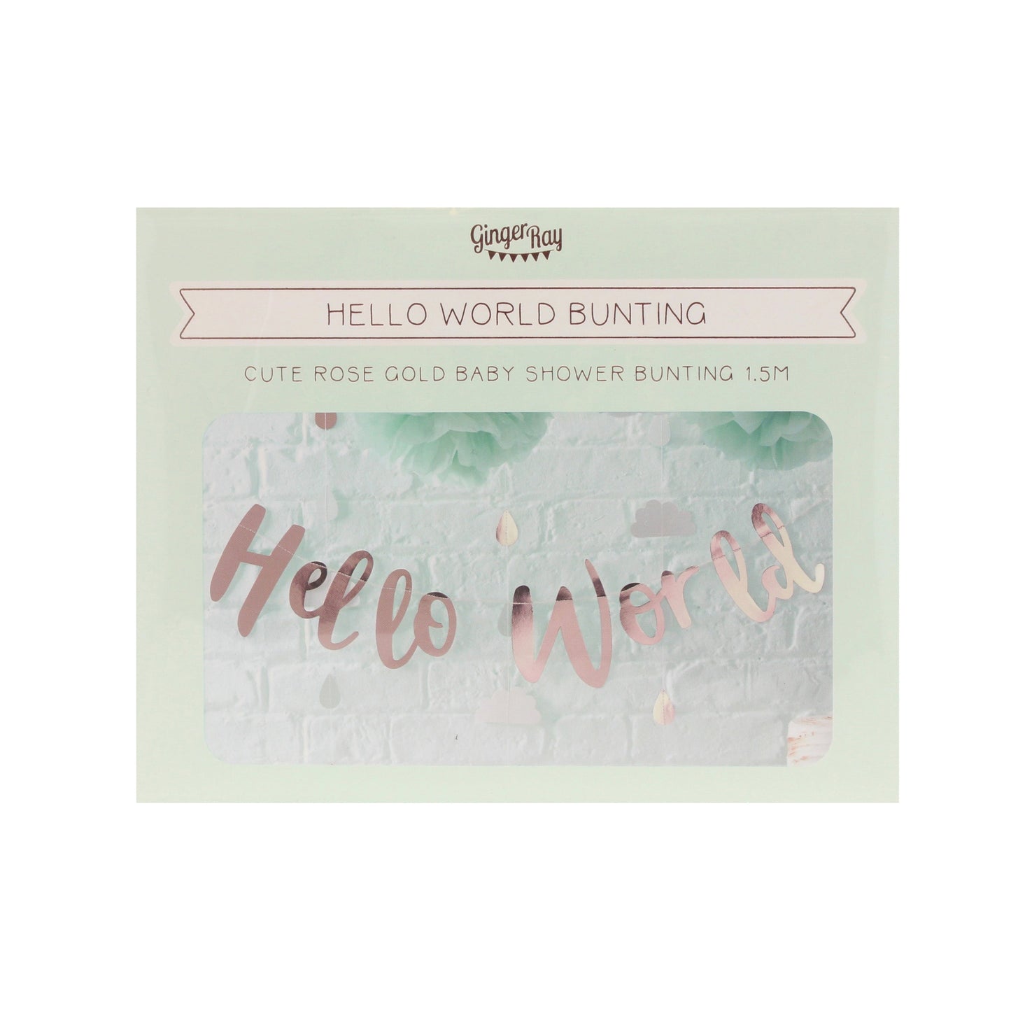 Hello World Rose Gold Baby Shower Bunting- 5 Inner Pack