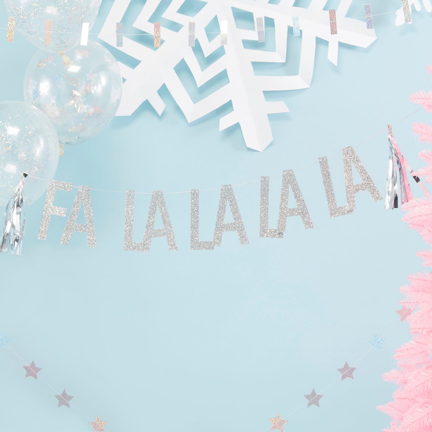 Silver Glitter Fa La La La La Bunting - Jolly Vibes- 10 Inner Pack