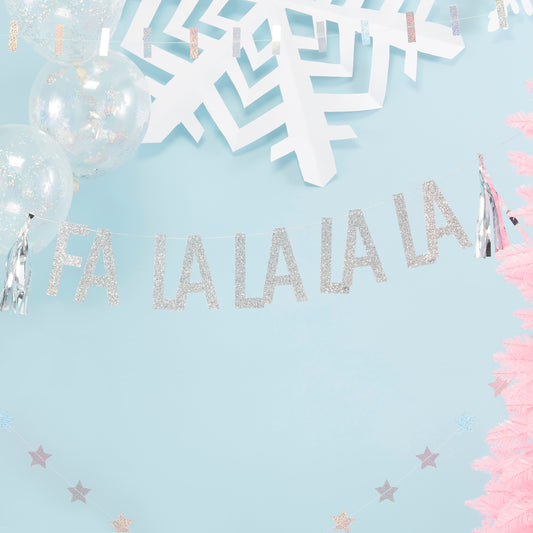 Silver Glitter Fa La La La La Bunting - Jolly Vibes- 10 Inner Pack