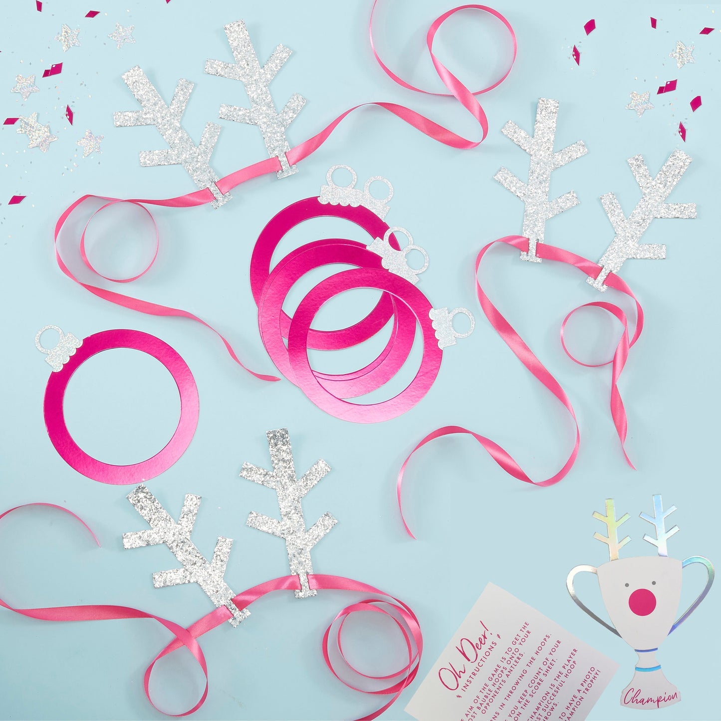 Silver Glitter Antler Hoop Toss Game - Jolly Vibes- 5 Inner Pack