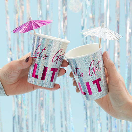 Holographic Lets Get Lit Paper Cups - Jolly Vibes- 10 Inner Pack