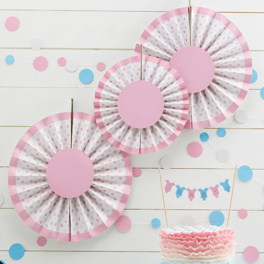 Pink Spotty Fan Decorations - Little Lady or Mini Mister- 5 Inner Pack