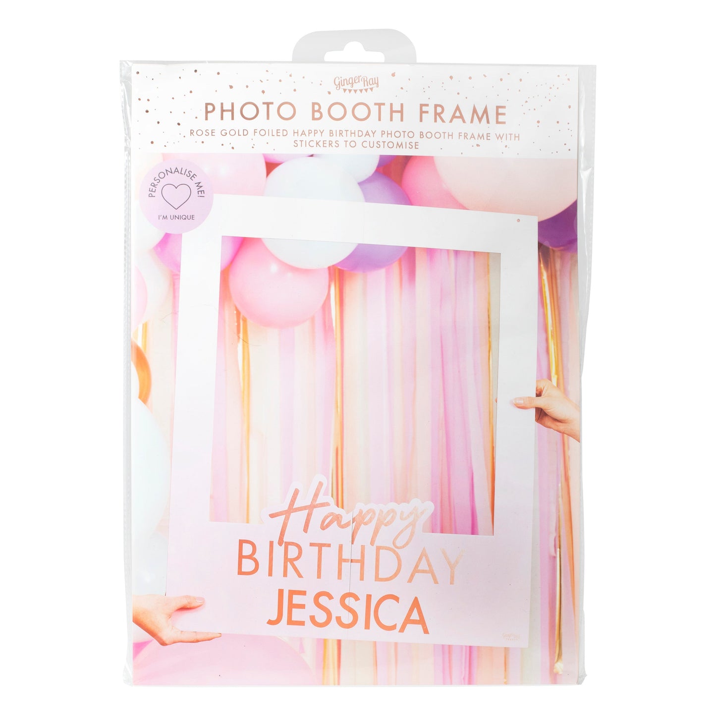 Rose Gold Foiled Personalised Happy Birthday Selfie Photo Booth Frame- 5 Inner Pack