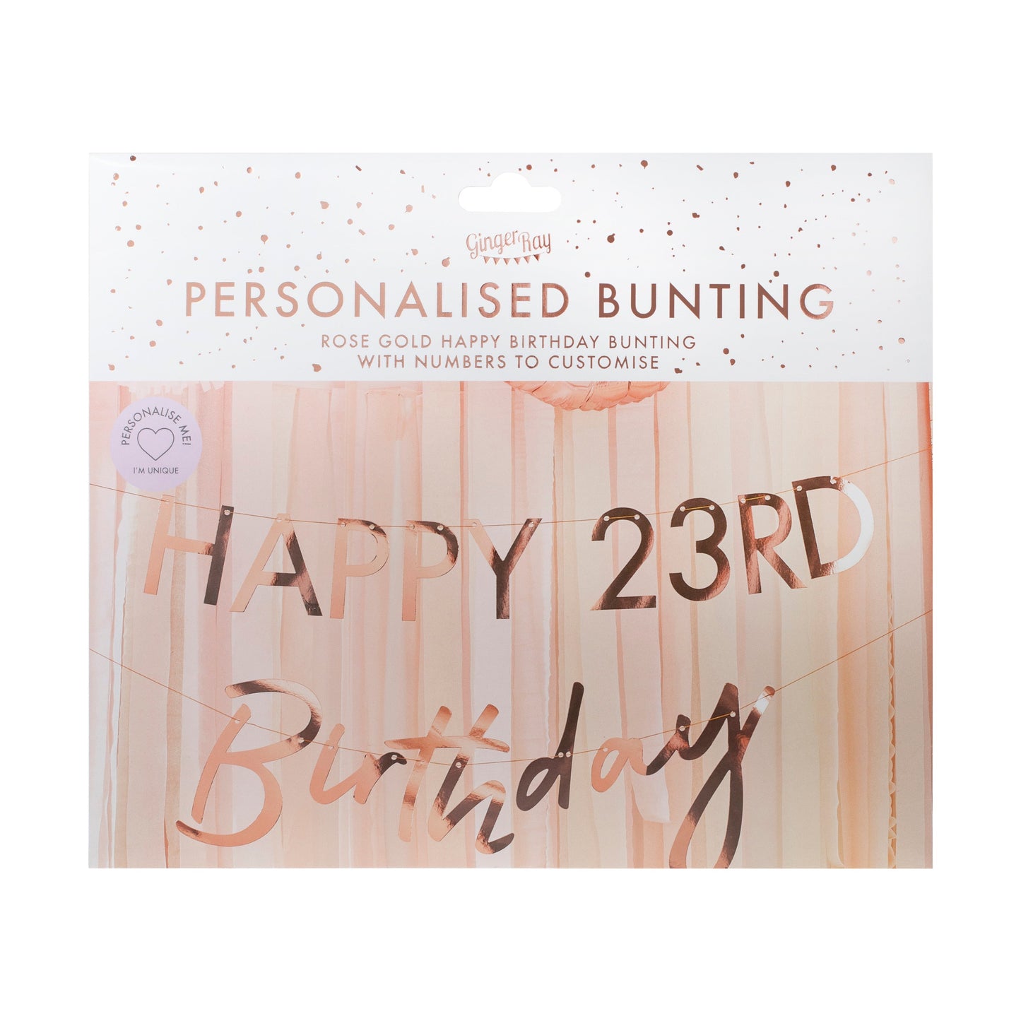 Customisable Milestone Rose Gold Birthday Banner- 5 Inner Pack