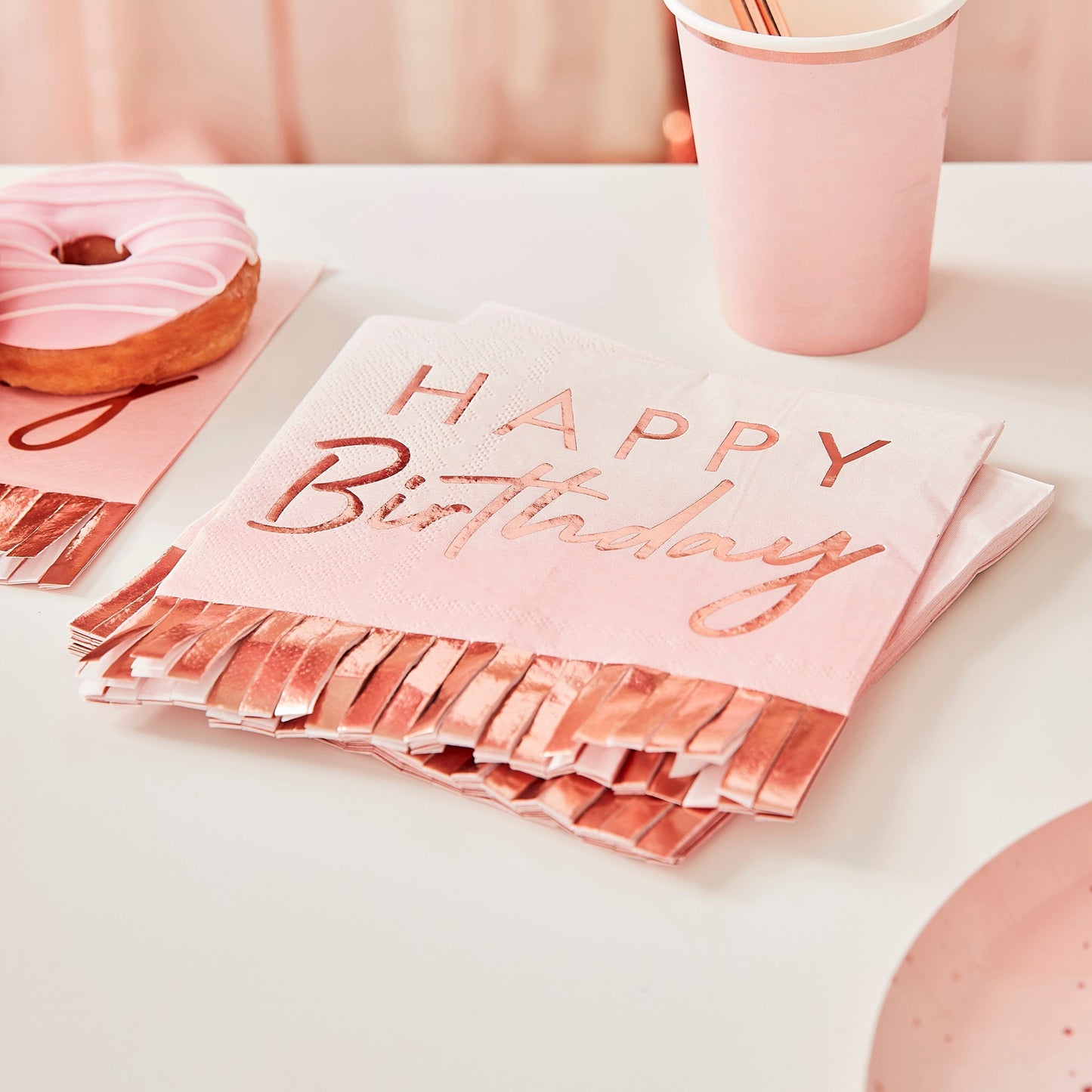 Rose Gold & Pink Ombre Fringe Paper Napkins- 5 Inner Pack