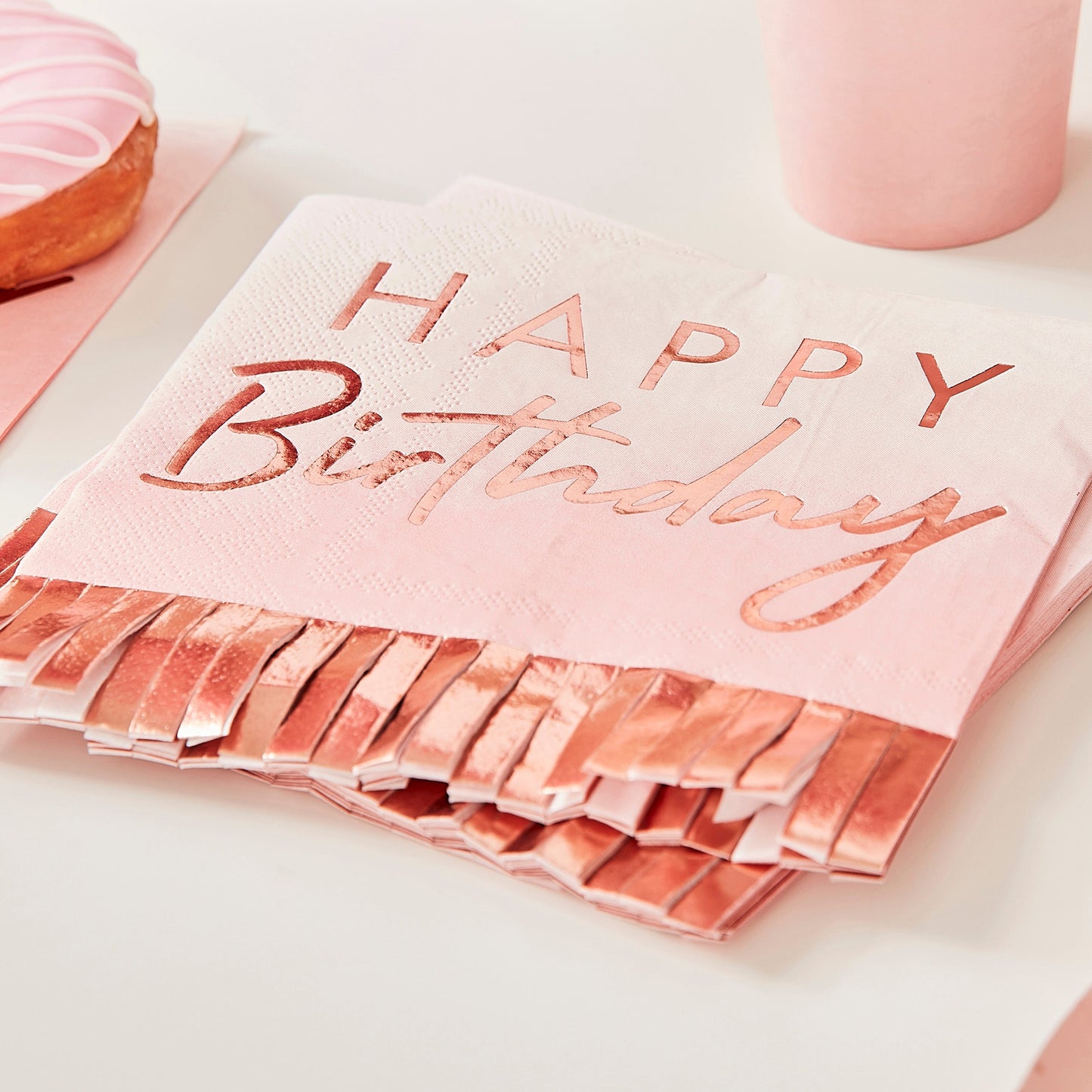 Rose Gold & Pink Ombre Fringe Paper Napkins- 5 Inner Pack