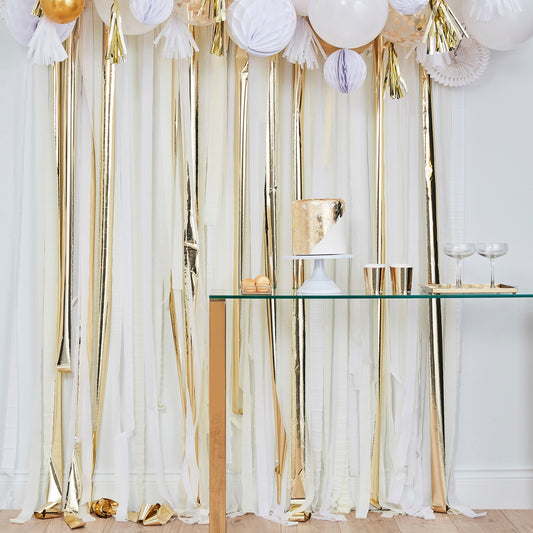 Gold Metallic Party Streamers Backdrop- 5 Inner Pack