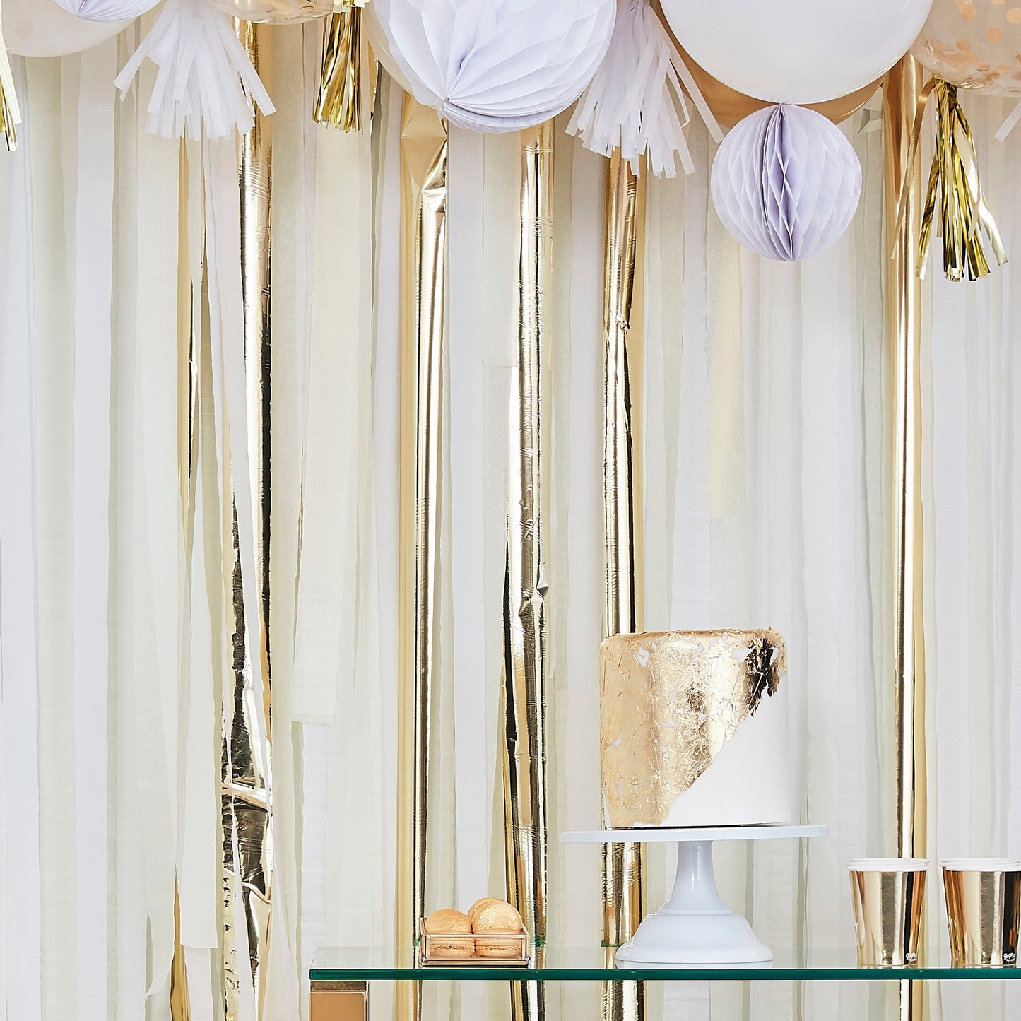 Gold Metallic Party Streamers Backdrop- 5 Inner Pack