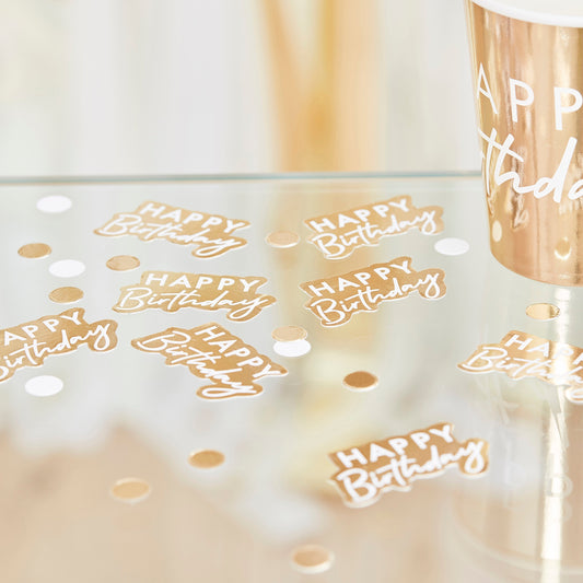 Gold And White Happy Birthday Confetti- 10 Inner Pack