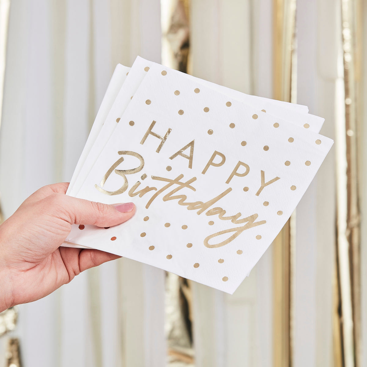 Gold Foiled Happy Birthday Paper Napkins- 5 Inner Pack