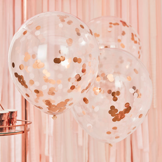 Giant Rose Gold And Blush Large Confetti Balloons- 5 Inner Pack