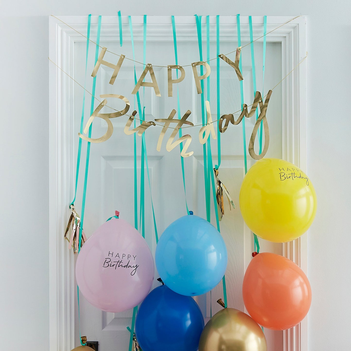 Rainbow and Gold Happy Birthday Balloon Door Kit- 5 Inner Pack