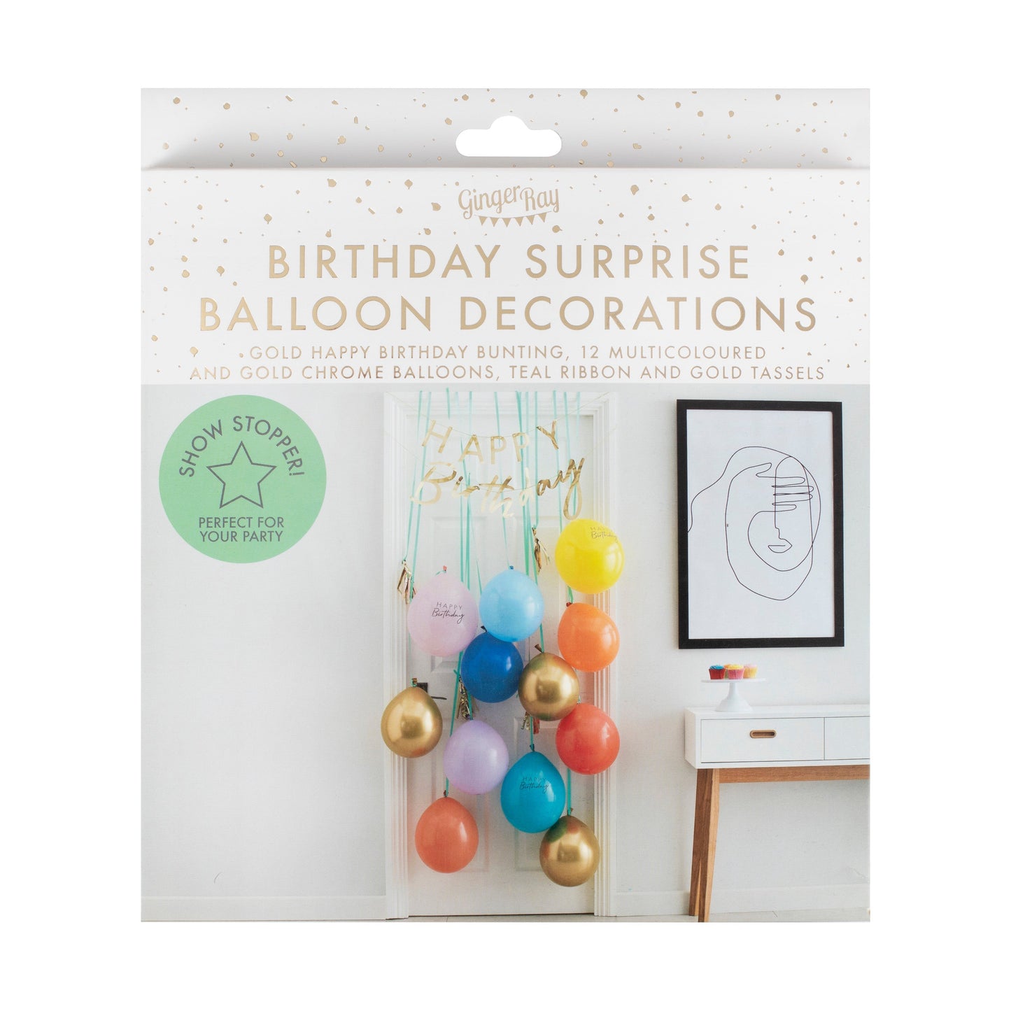Rainbow and Gold Happy Birthday Balloon Door Kit- 5 Inner Pack