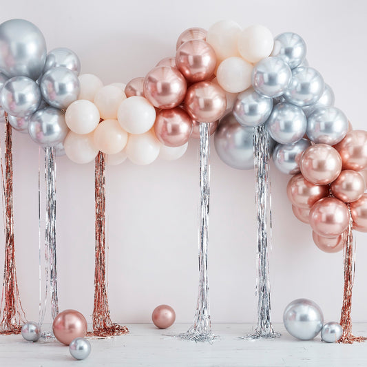 Mixed Metallics Balloon Arch With Streamers- 5 Inner Pack