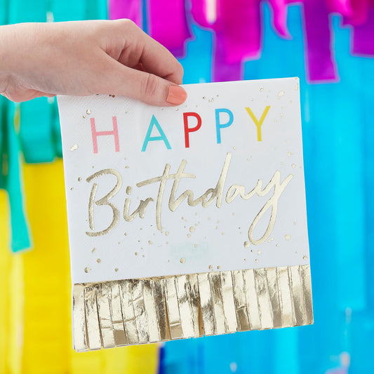 Happy Birthday Fringed Gold Napkins- 5 Inner Pack