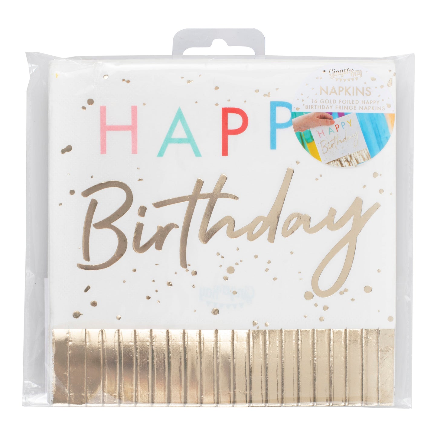 Happy Birthday Fringed Gold Napkins- 5 Inner Pack