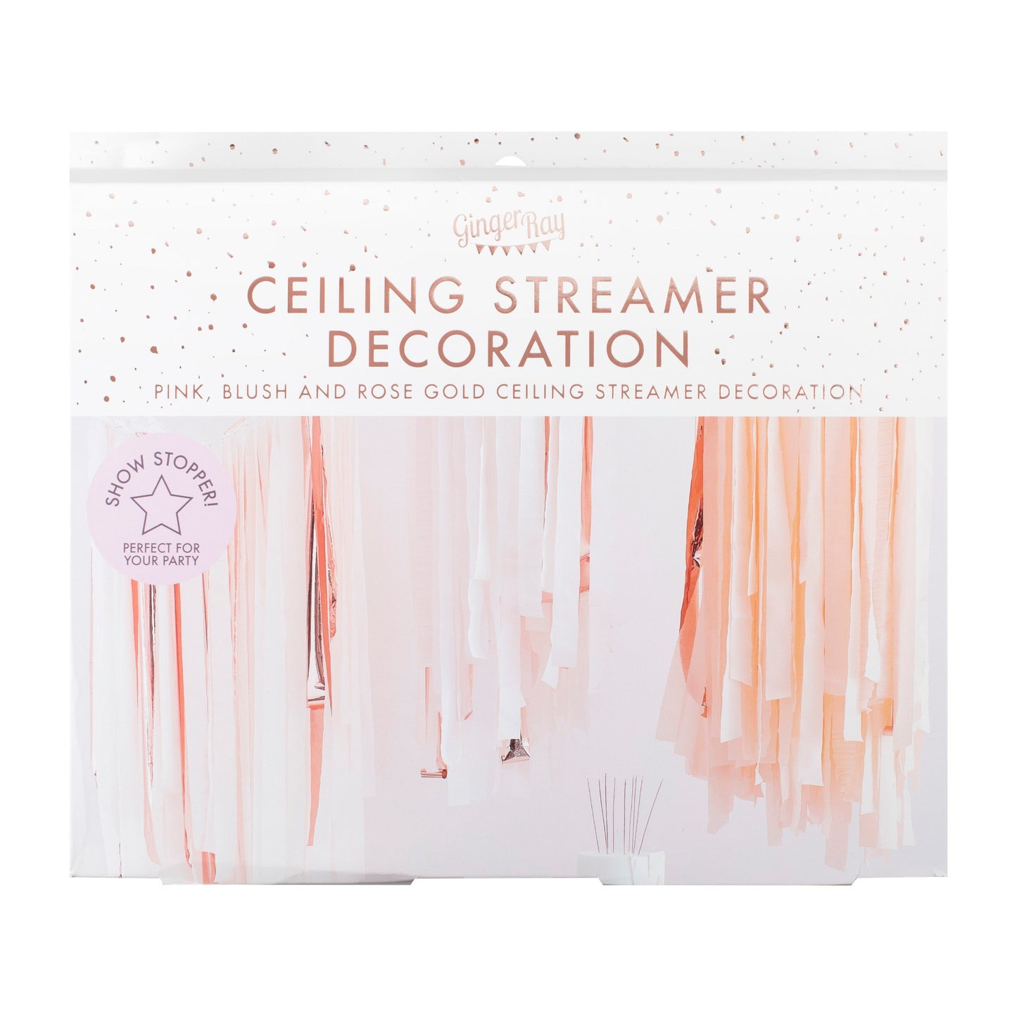 Blush and Rose Gold Streamer Ceiling Decoration- 5 Inner Pack