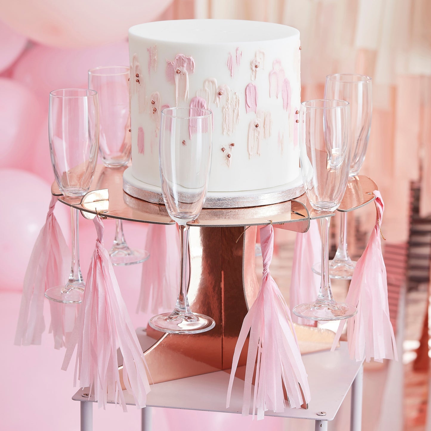 Rose Gold Cake Stand with Drink Holders- 5 Inner Pack