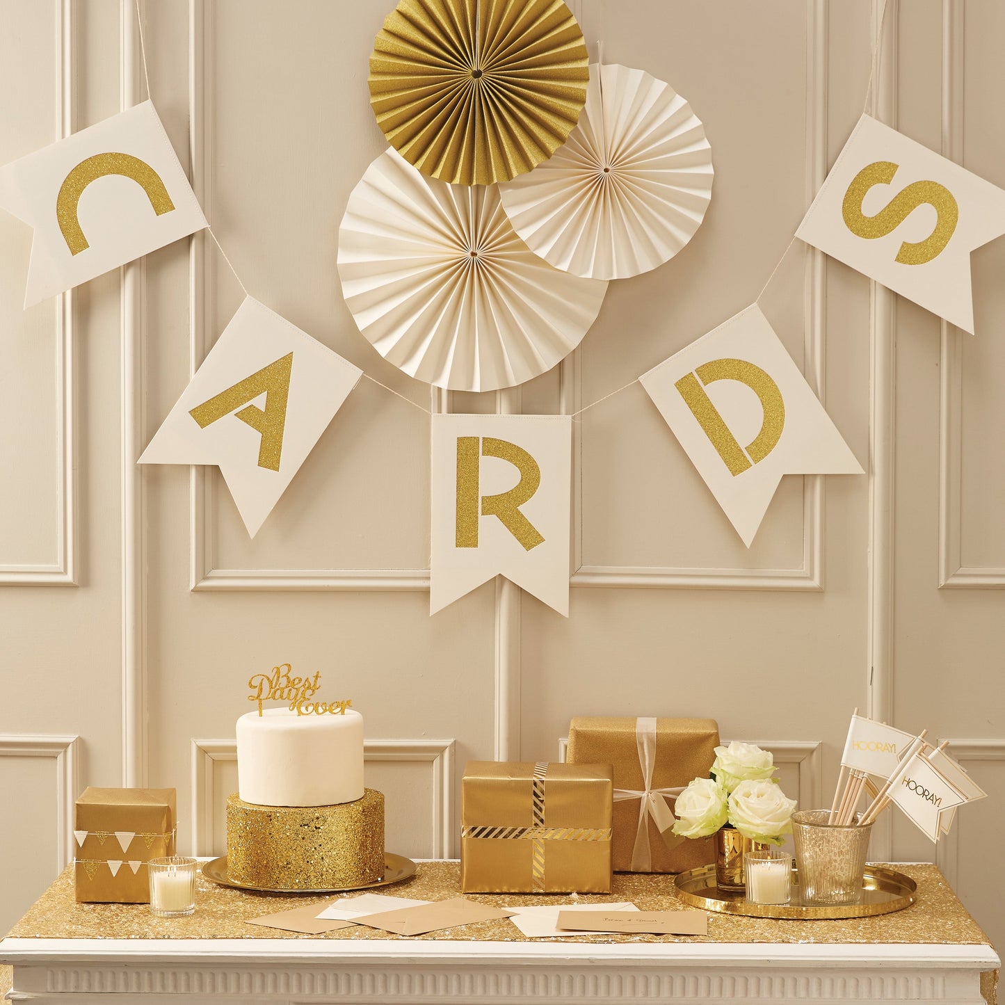 Ivory & Gold Cards Bunting - Metallic Perfection- 5 Inner Pack