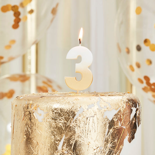 Gold Ombre 3 Number Birthday Candle- 5 Inner Pack