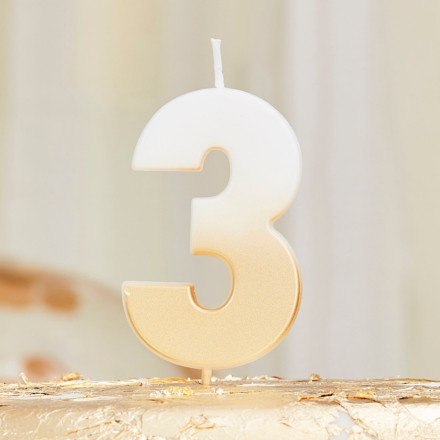 Gold Ombre 3 Number Birthday Candle- 5 Inner Pack