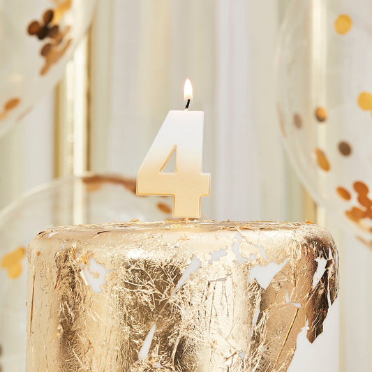 Gold Ombre 4 Number Birthday Candle- 5 Inner Pack