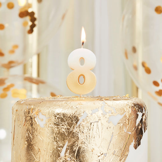 Gold Ombre 8 Number Birthday Candle- 5 Inner Pack