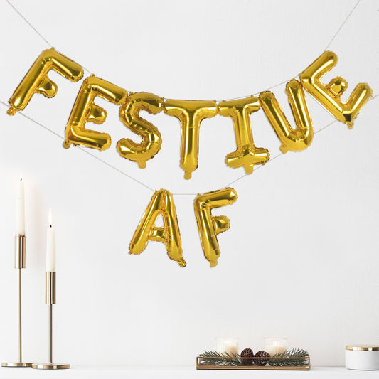 Gold Foiled 'Festive AF' Balloon Bunting- 5 Inner Pack