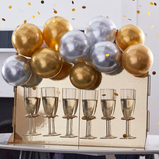 Gold Drinks Stand with Chrome Balloons- 5 Inner Pack