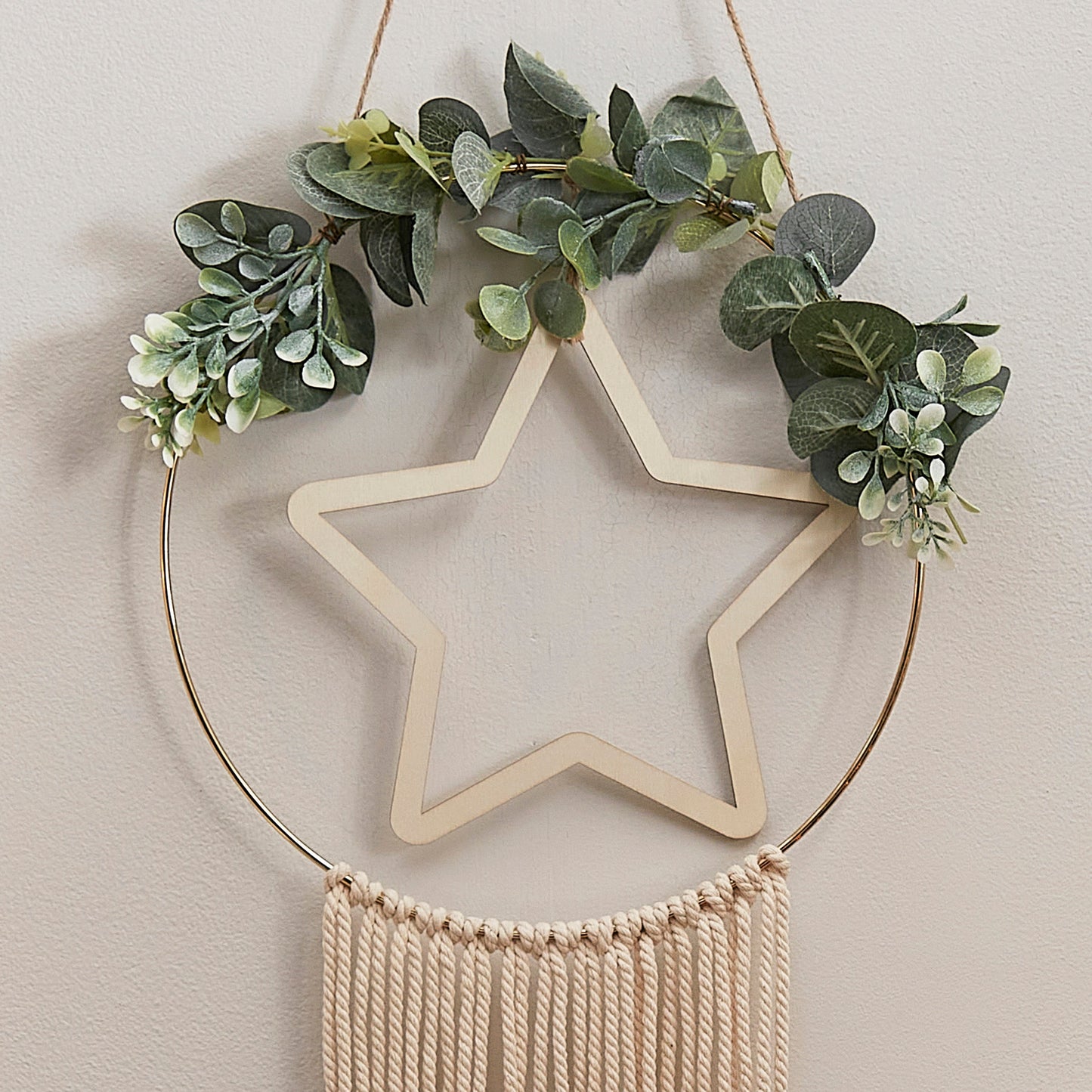 Wooden Hoop and Star Macrame Wall Hanging Wreath- 5 Inner Pack