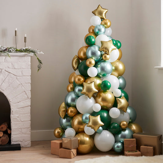 Green, Gold And White Balloon Christmas Tree- 5 Inner Pack