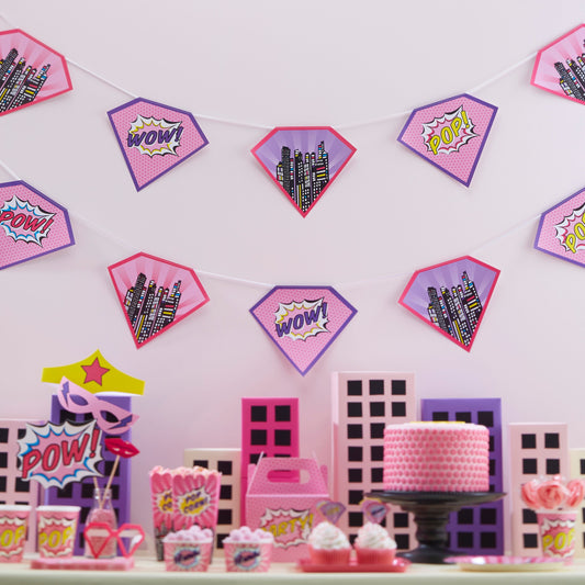 Pink Paper Bunting - Pop Art Superhero Party- 5 Inner Pack