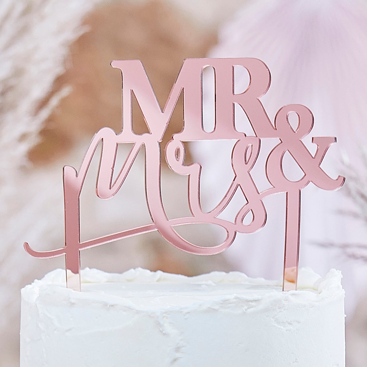 Mr and Mrs Rose Gold Acrylic Wedding Cake Topper- 5 Inner Pack