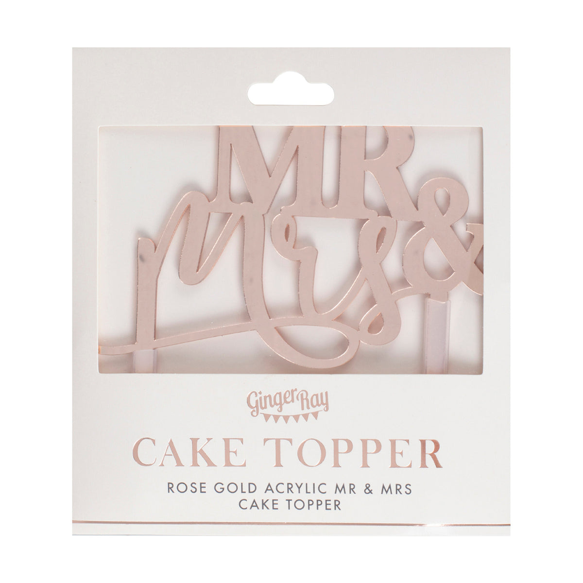 Mr and Mrs Rose Gold Acrylic Wedding Cake Topper- 5 Inner Pack