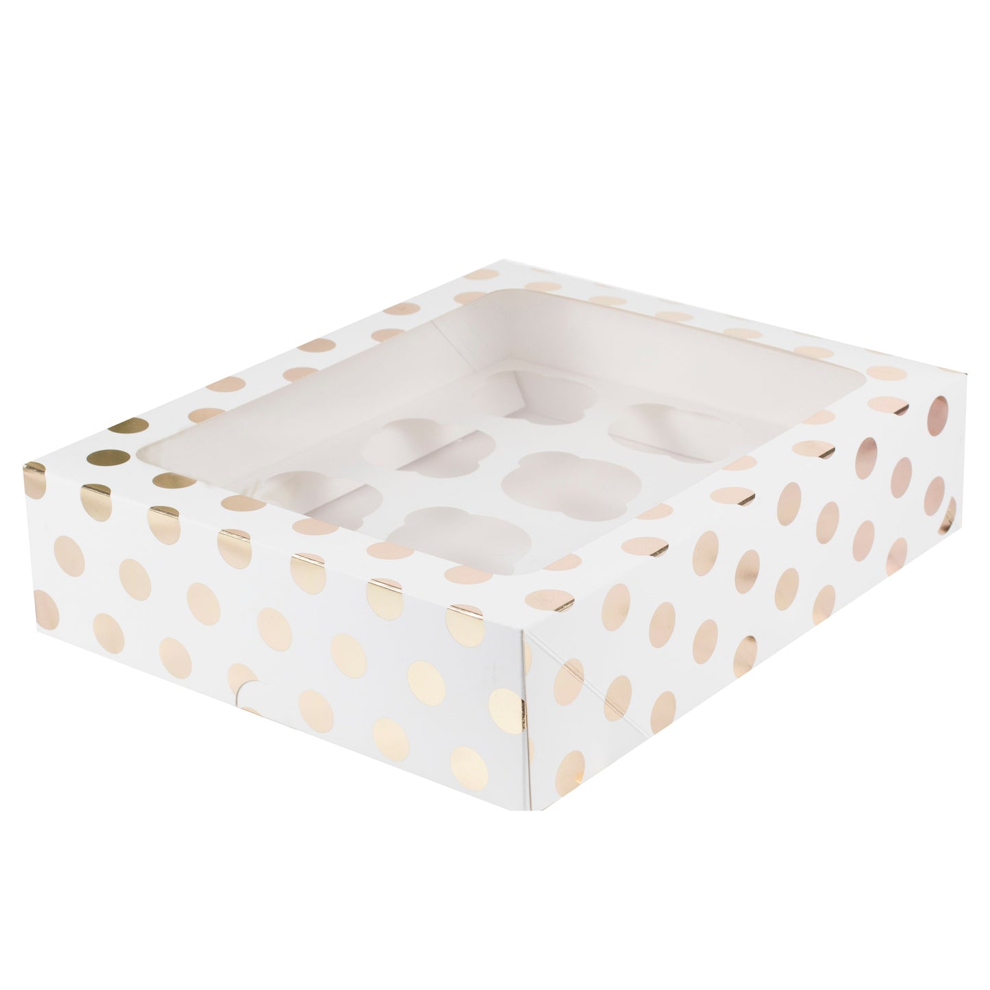 White and Gold Polka Dot 12 Hole Cupcake Box- 10 Inner Pack