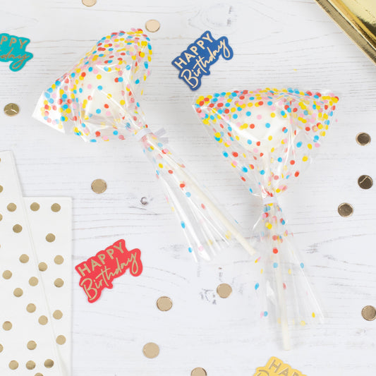 Clear Multicoloured Spot Lollipop Bags- 10 Inner Pack
