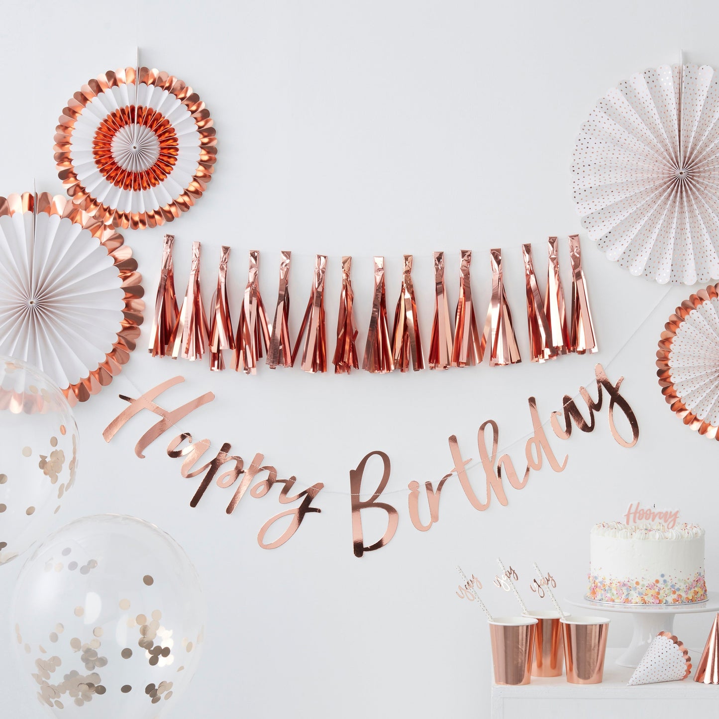 Rose Gold Happy Birthday Bunting Balloon- 10 Inner Pack