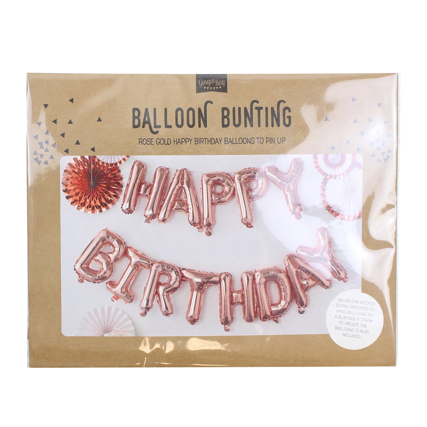 Rose Gold Happy Birthday Bunting Balloon- 10 Inner Pack