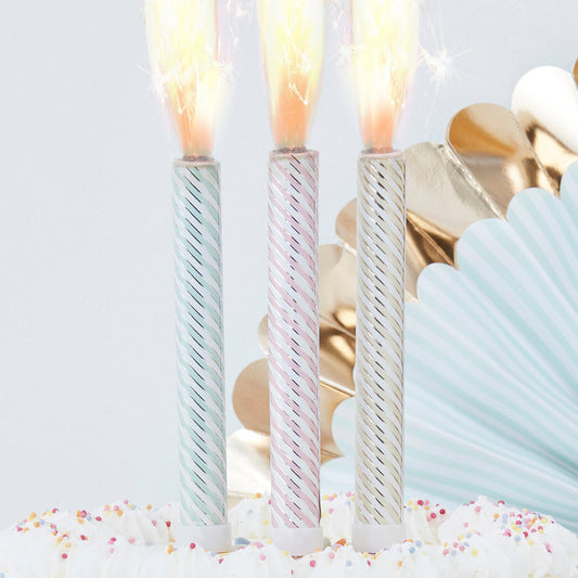Pastel and Gold Foiled Striped Cake Fountain Candles- 10 Inner Pack